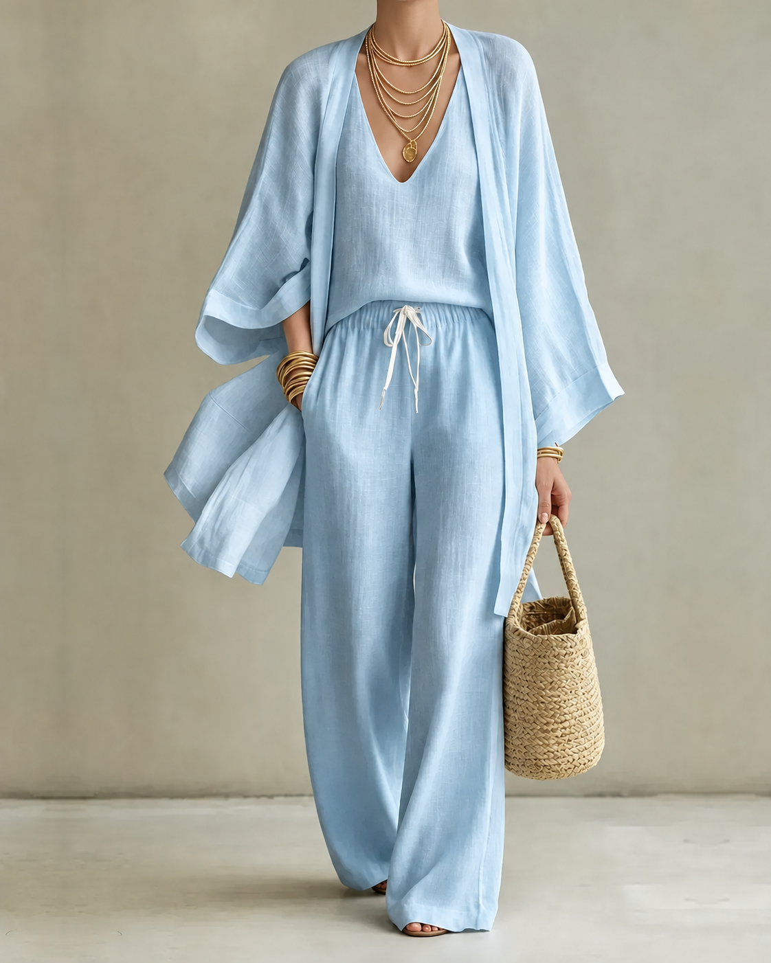 Beatriz | Conjunto de Tres Piezas Efecto Lino