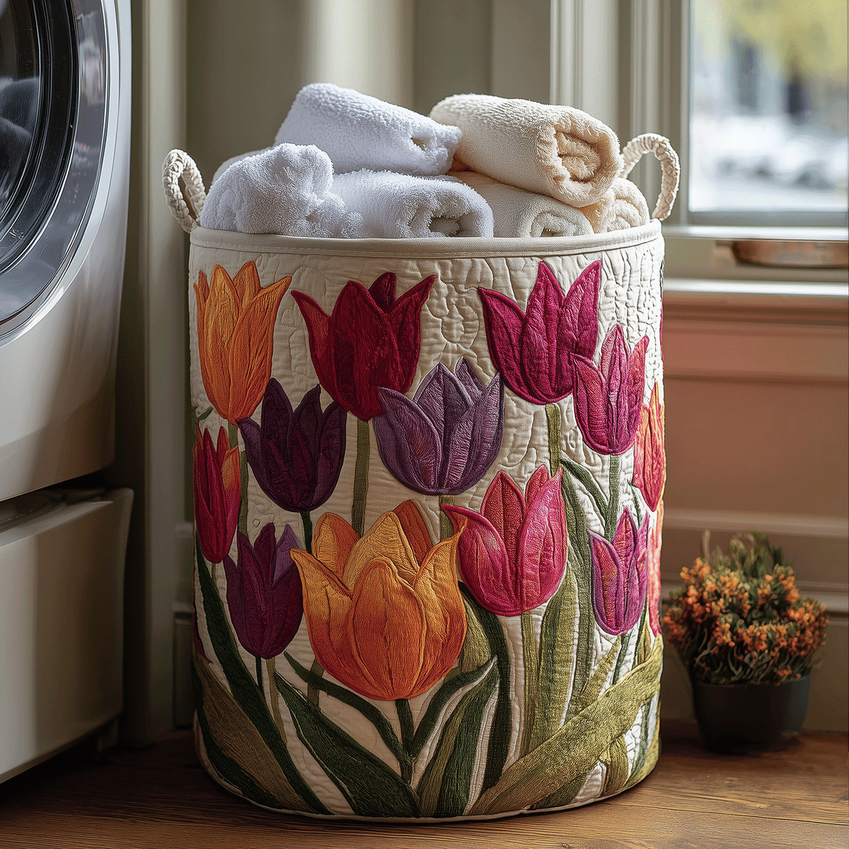 Clara | Cesto de Ropa Acolchado de Tulipanes