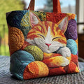Halcyon | Bolso Tote Acolchado Gato Naranja y Ovillos de Lana