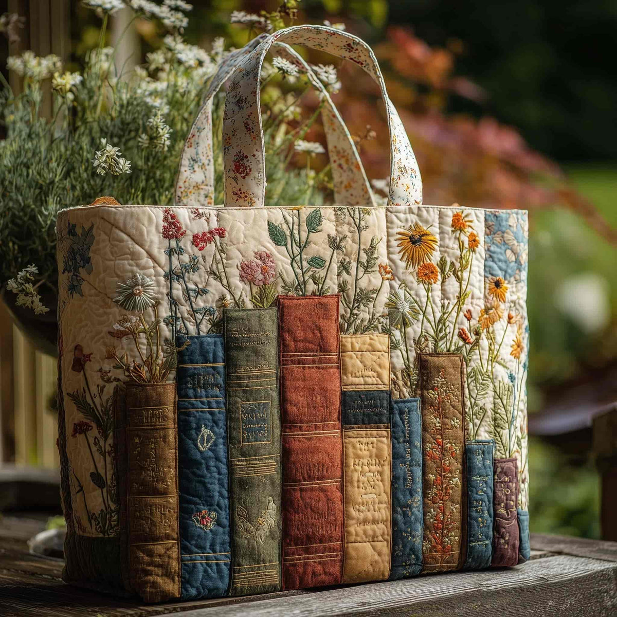 Jocosa | Bolso Tote Acolchado Libros y Flores