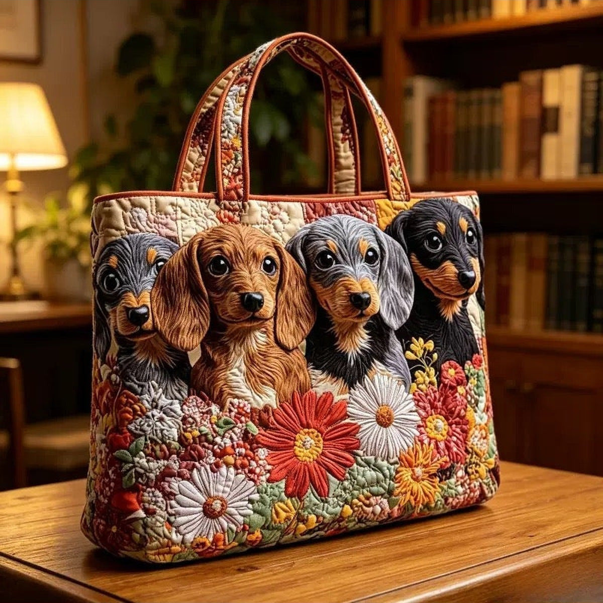 Janetta | Bolso Tote Acolchado Teckels y Flores
