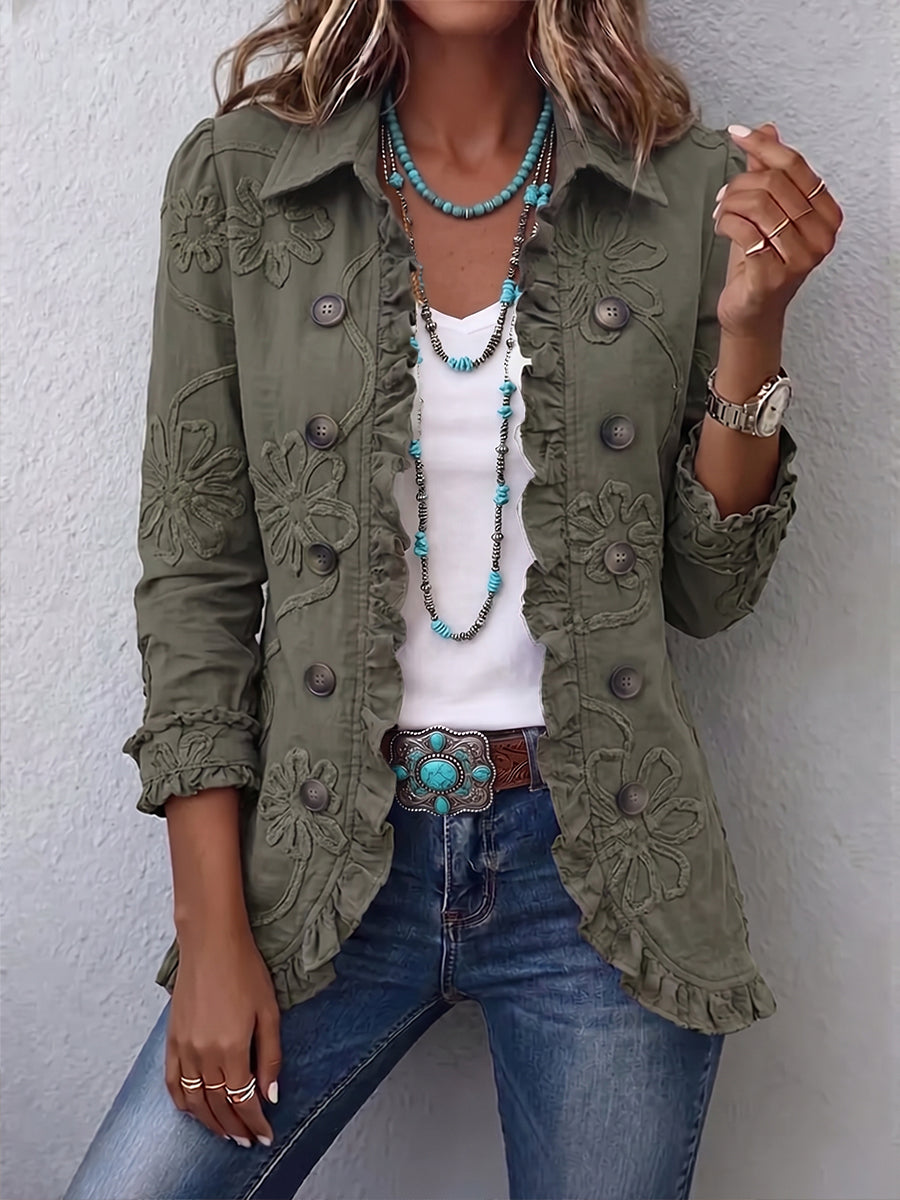 Flora | Chaqueta Utilitaria Bordada de Flores Boho