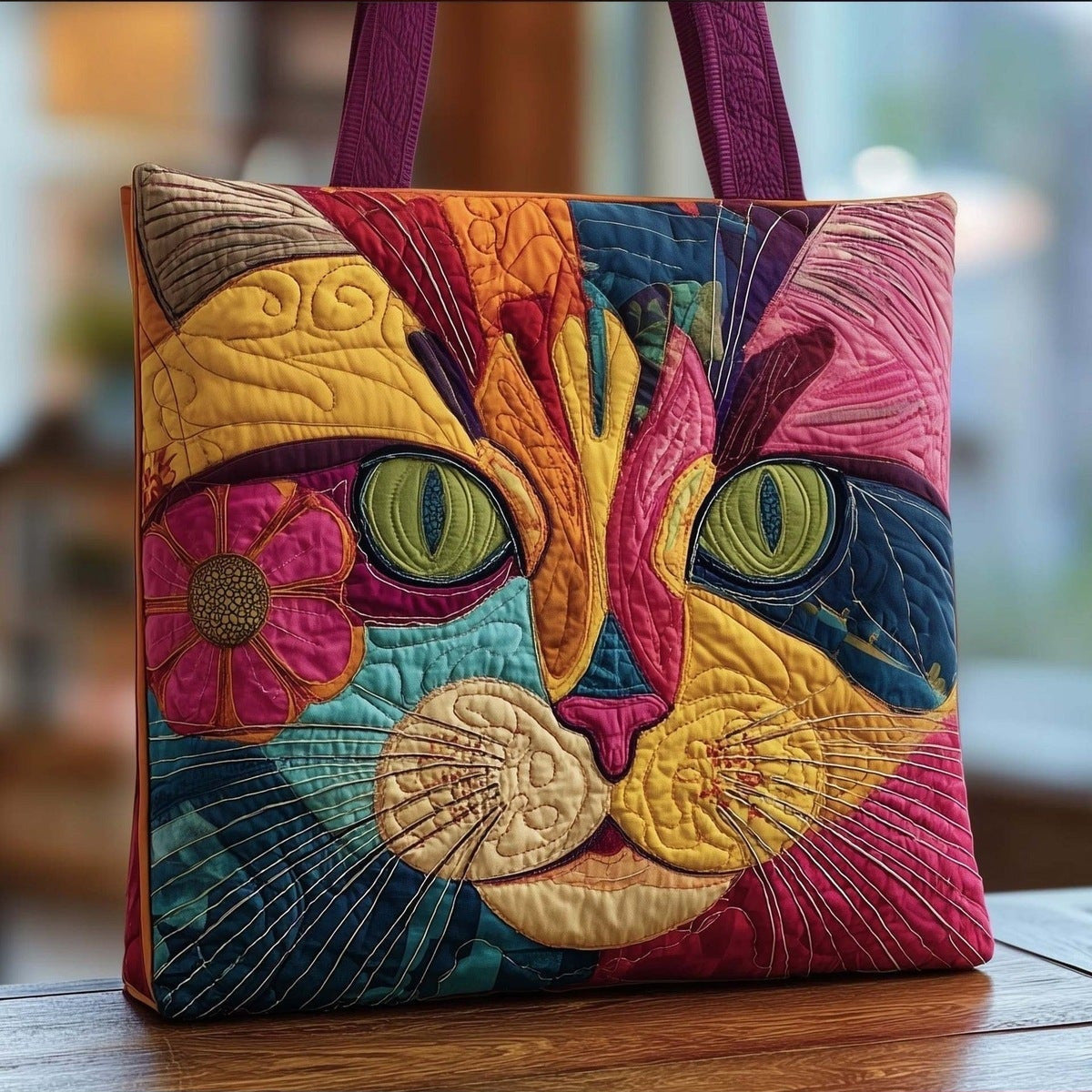 Quenilda | Bolso Tote Acolchado Gato Patchwork