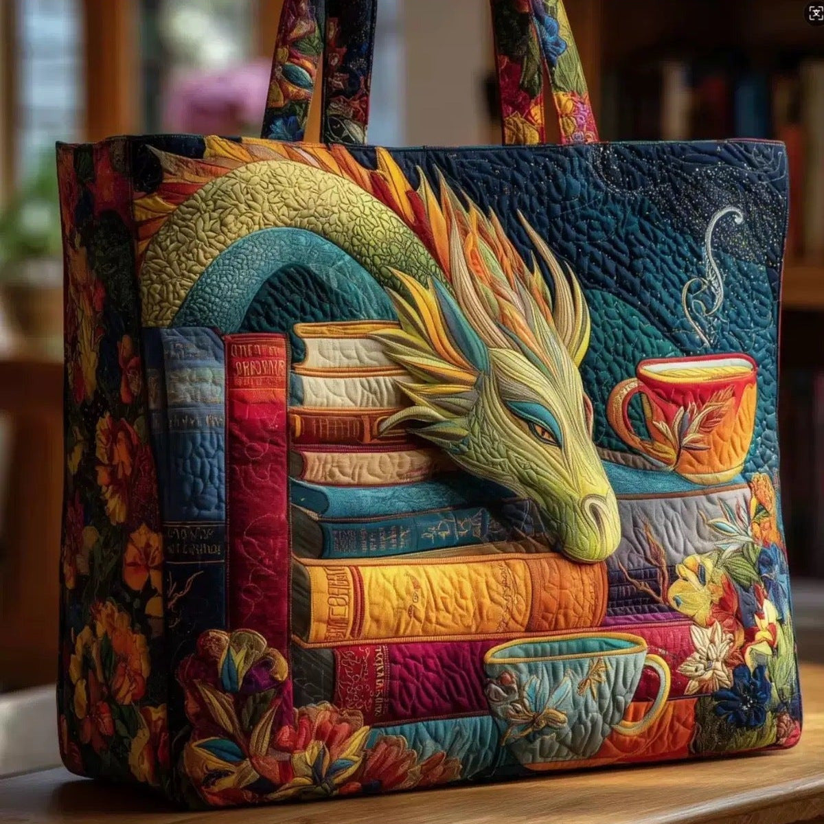 Temperance | Bolso Tote Acolchado de Dragones y Libros
